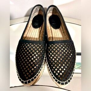 Gently Used FRYE Lee A Line Black Suede Perforated Espadrilles